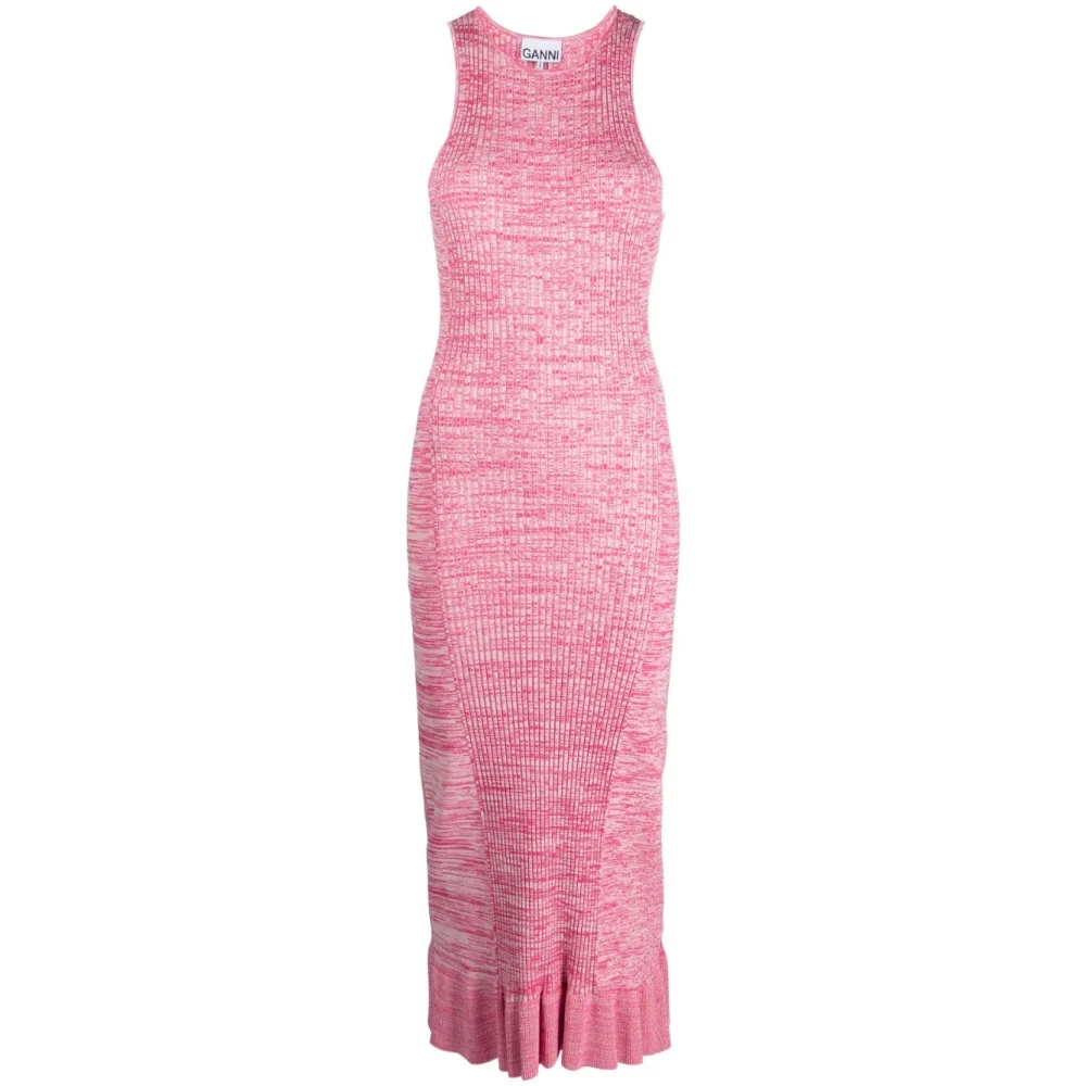 Ganni Women's Pink Melange Sleeveless Dress - Midi Dresses - L - Dresses