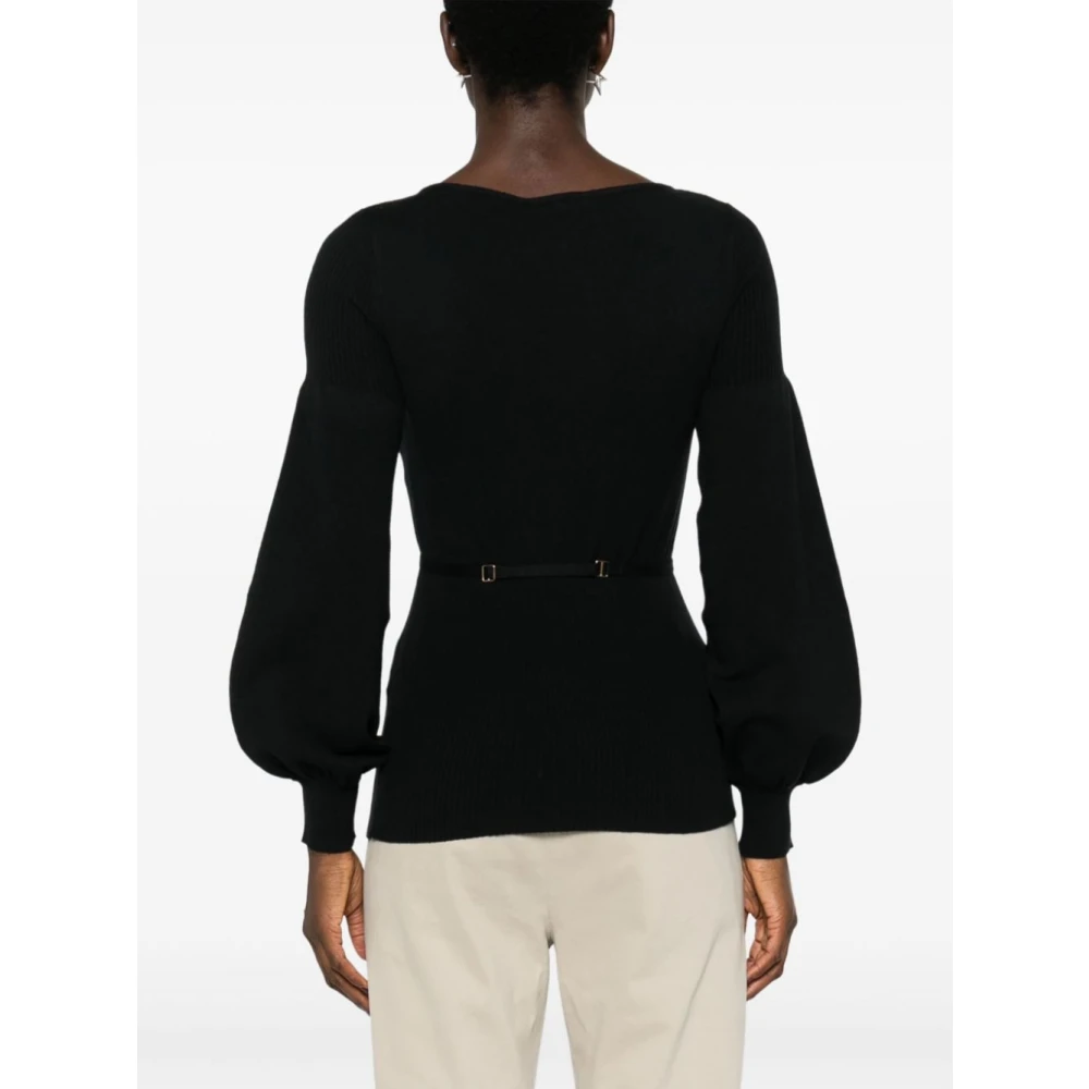 Twinset Zwarte Gebreide Boothals Ballonmouw Sweaters Black Dames