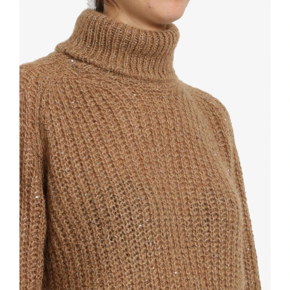 Herno Alpaca Blend Sequin Trui Hoge Kraag Brown Dames