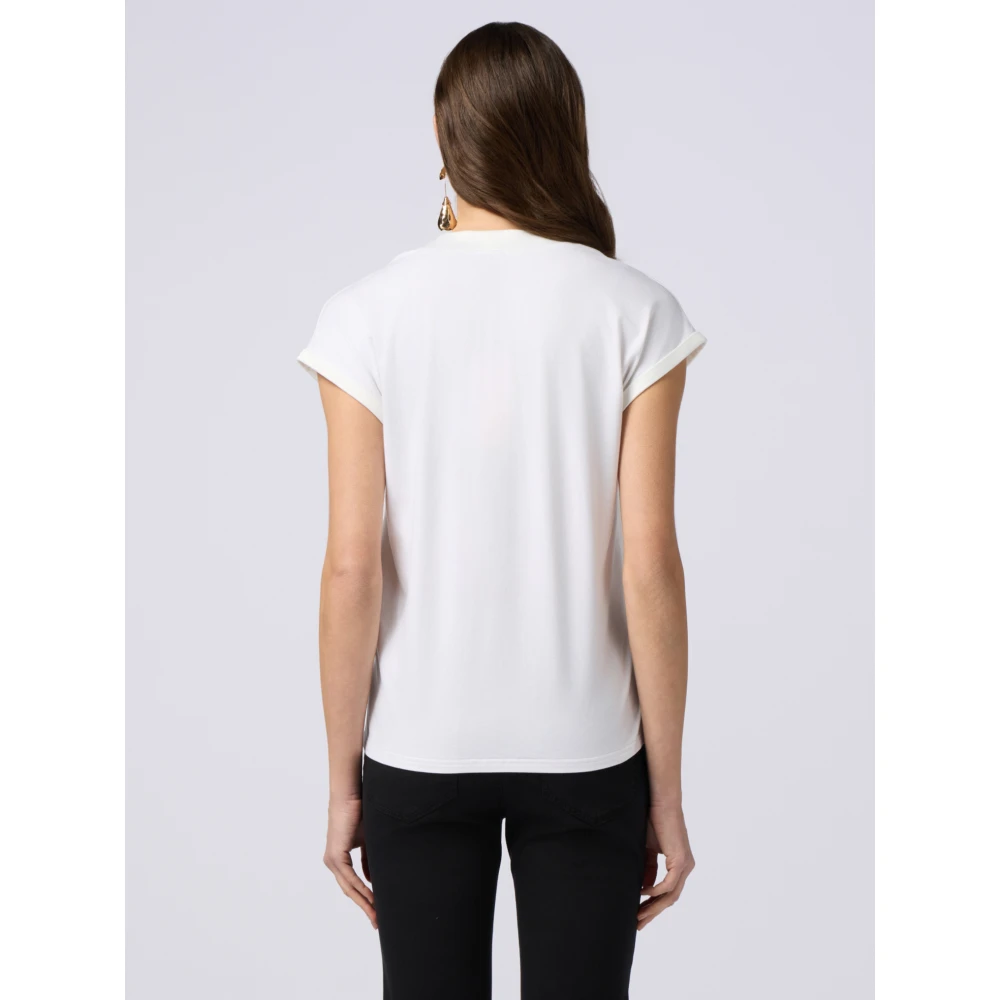 Oltre T-shirt gemaakt van twee verschillende materialen met V-hals White Dames