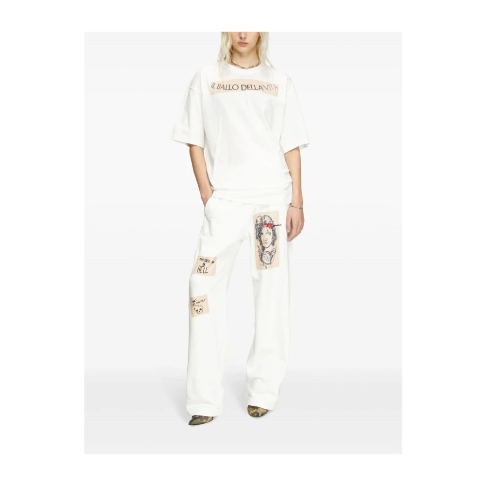 Diesel Wit Slogan Print Ronde Hals T-shirt Beige Heren