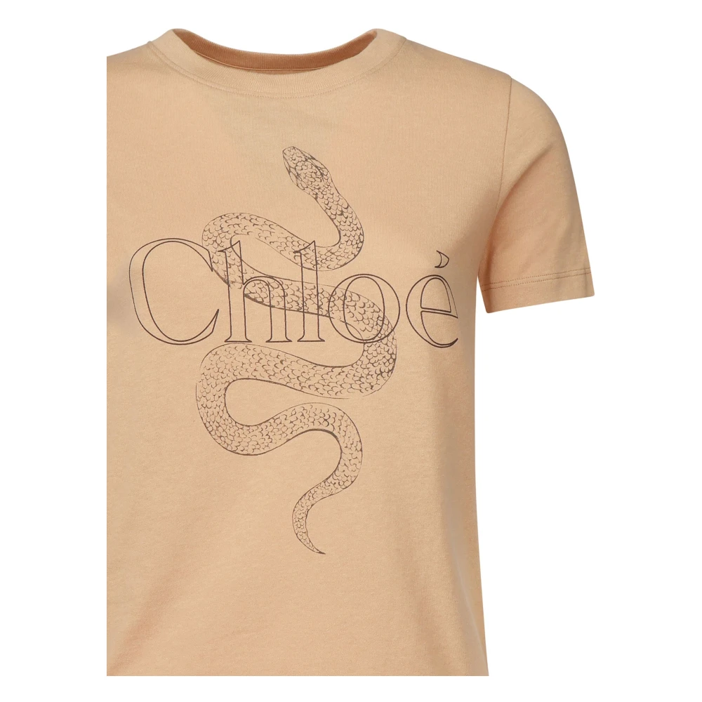 Chloé Beige Crew Neck T-shirt met Logo Beige Dames
