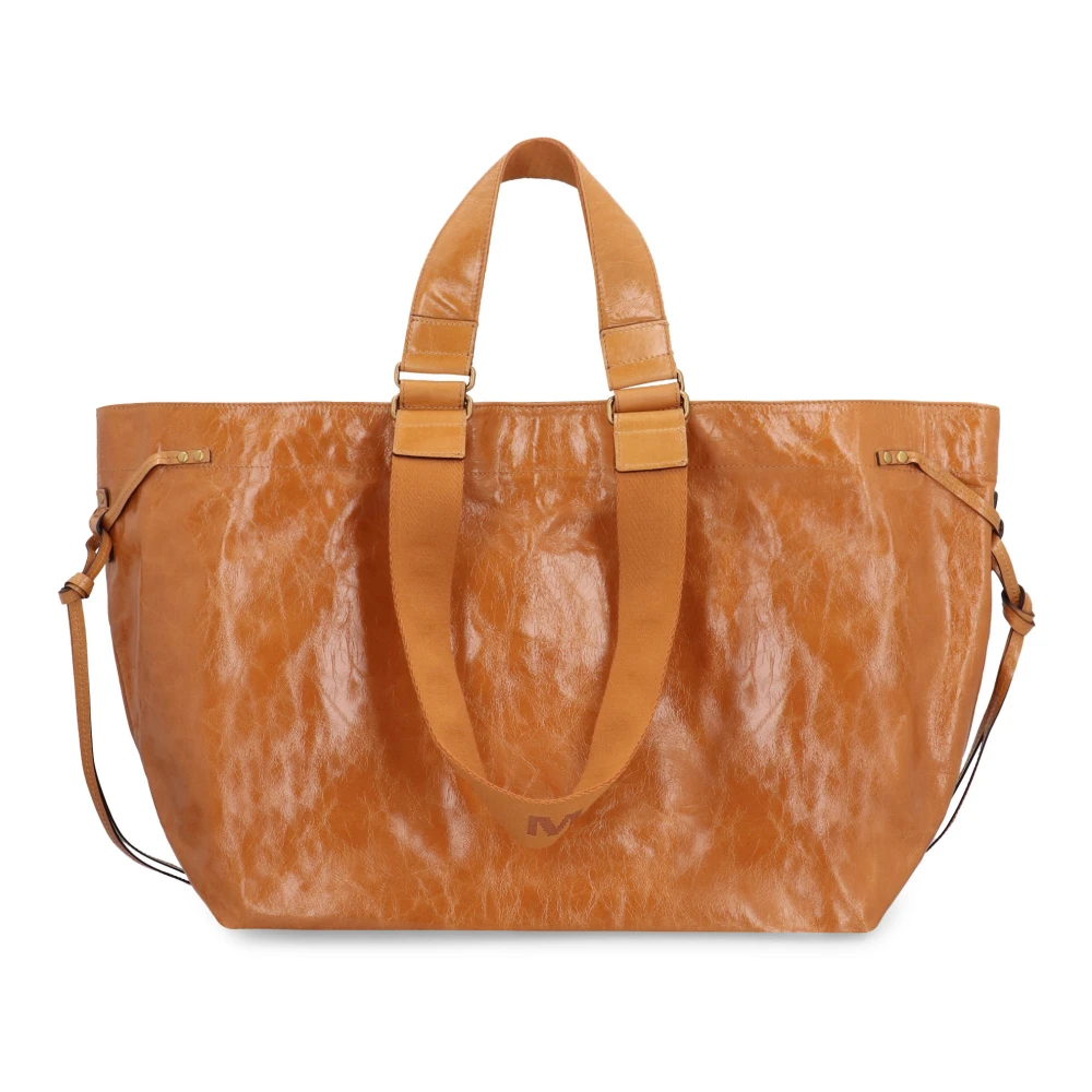 Isabel marant Leren Tote Tas met Stoffen Handvatten Brown Dames