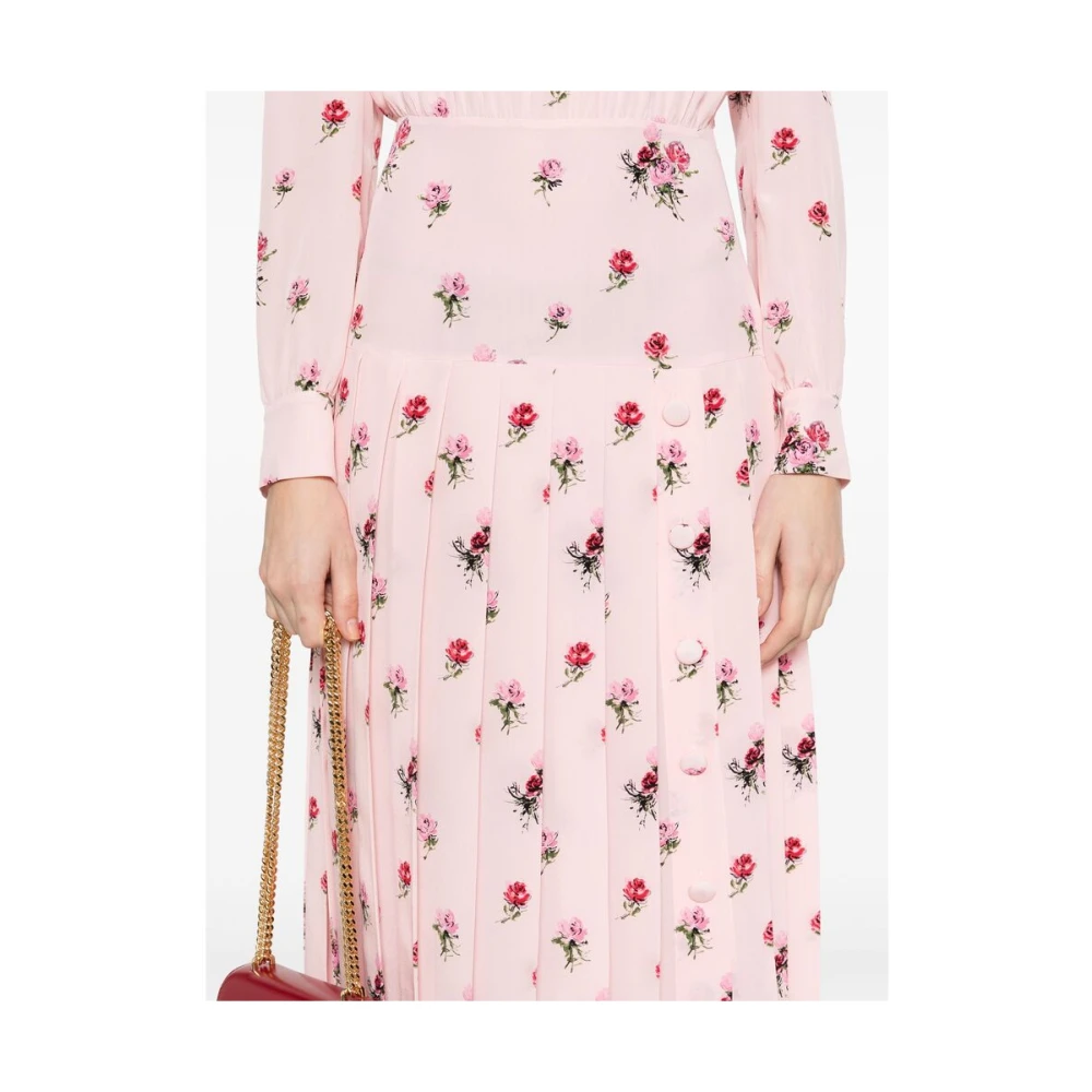 Alessandra Rich Roze Strik Detail Lange Mouw Jurk Pink Dames