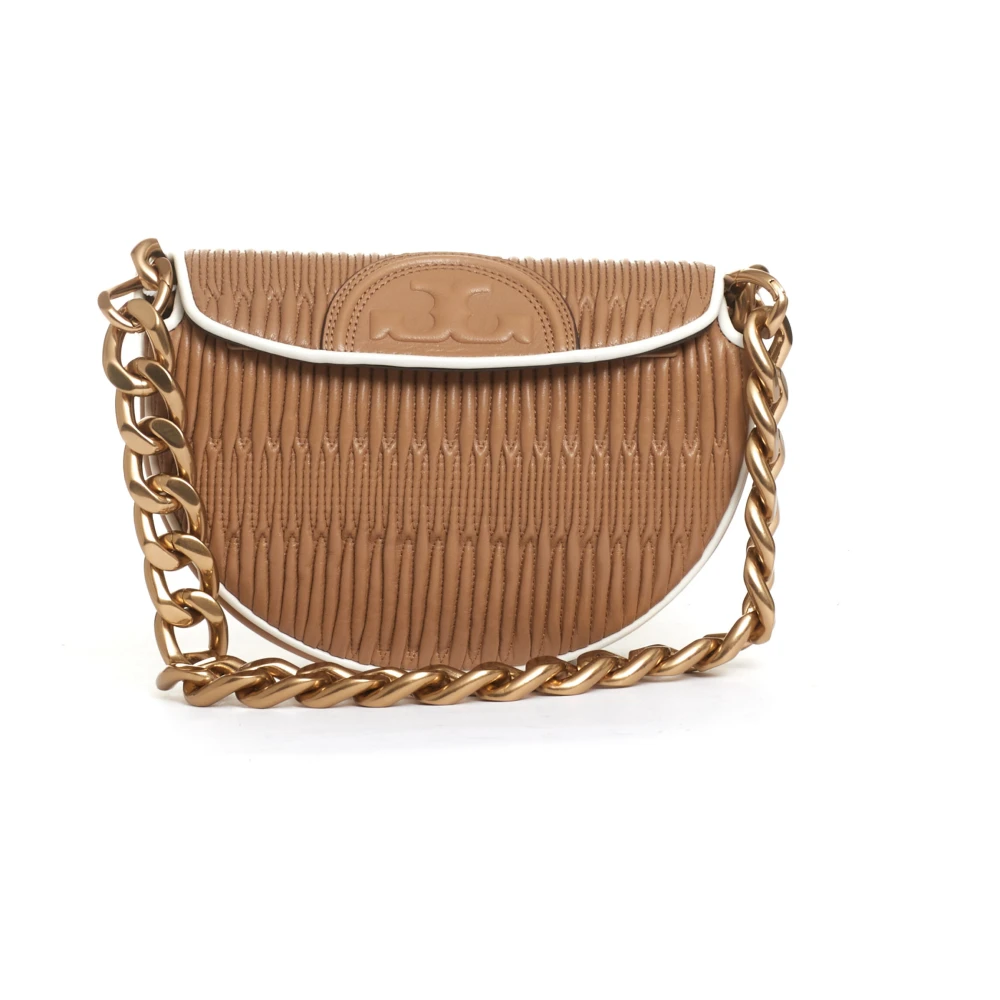 TORY BURCH Mini leren zadeltas in cappuccino Brown Dames