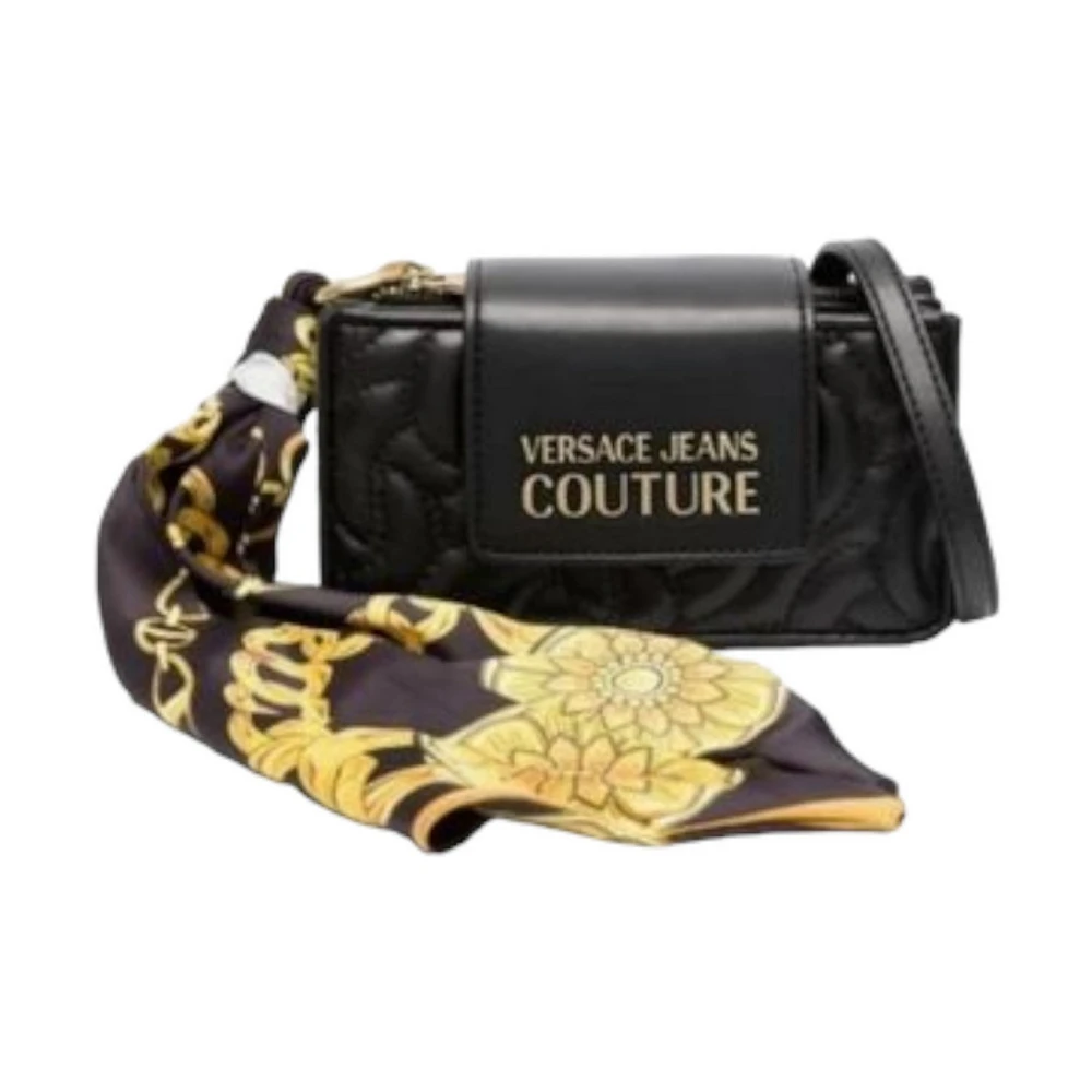 Versace Jeans Couture Gewatteerde ketting schoudertas met afneembare sjaal Black Dames