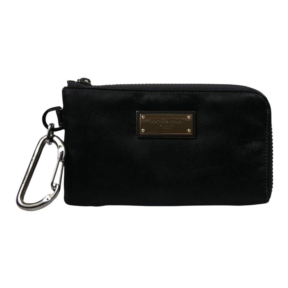 Dolce & Gabbana Women's Black Nylon Logo Plaque Pouch Bag