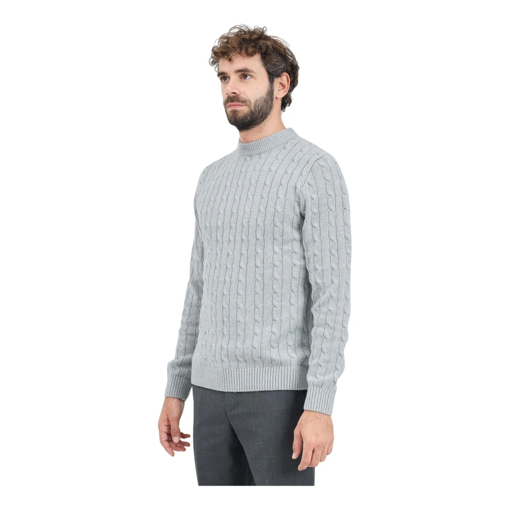 Selected Homme Grijze Gebreide Ronde Hals Trui Gray Heren