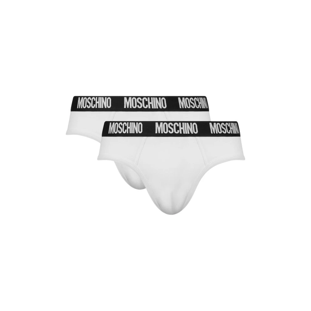 Moschino Homme Blanc Sous-Vêtements, Taille: M Lot De 2 Slips Avec Bande Logo