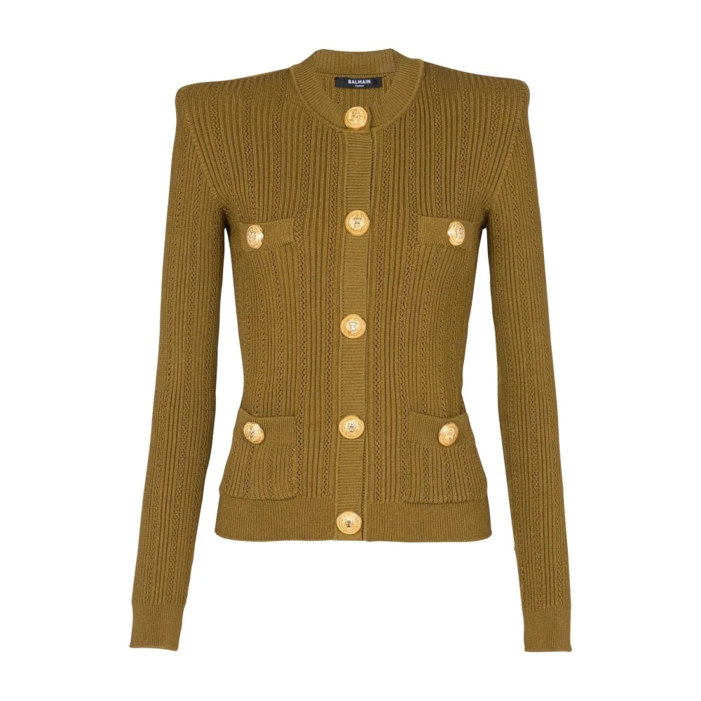 Balmain Green Buttoned Knit Short Cardigan - Female - Cardigans - L - Knitwear
