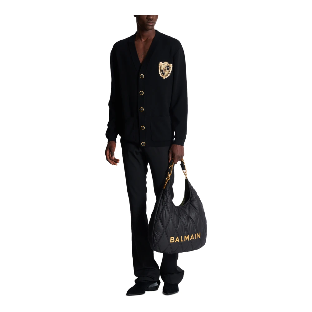 Balmain Gebreid vest met geborduurd embleem Black Heren