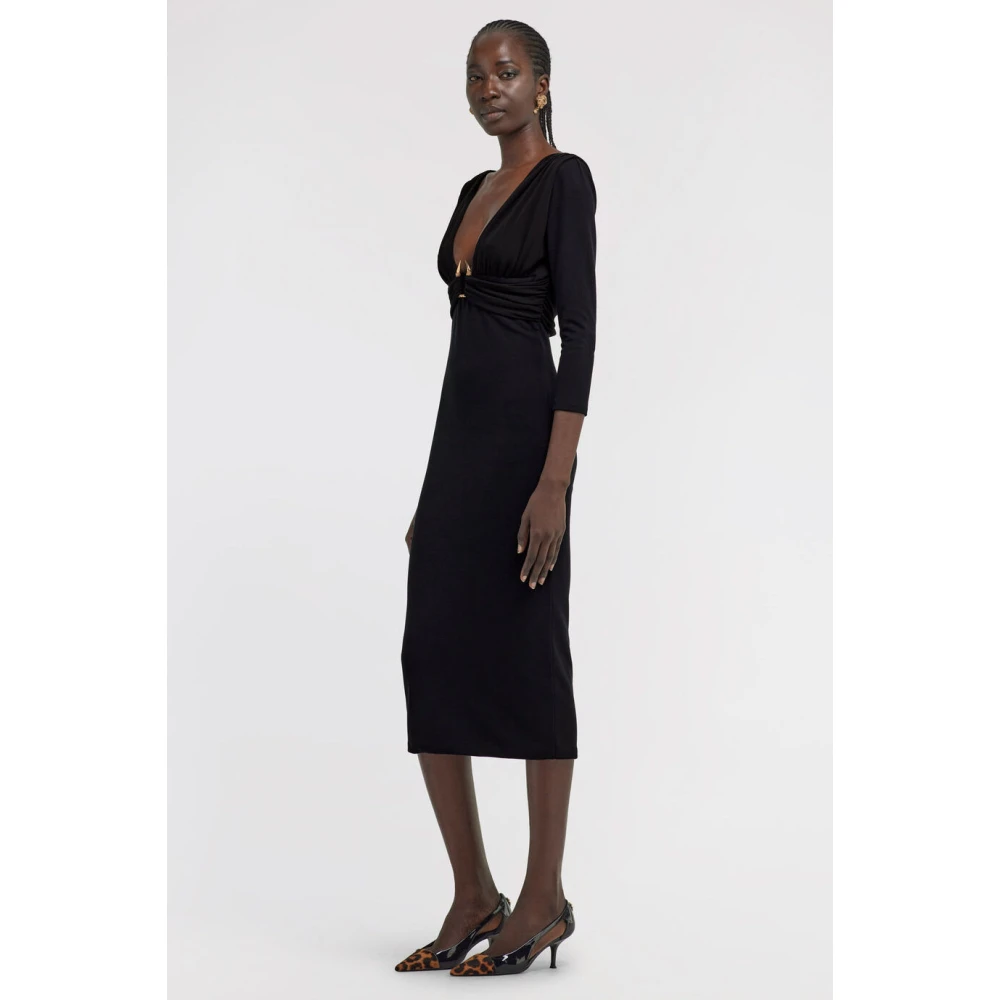 Roberto Cavalli Gouden Detail Midi Jurk Black Dames