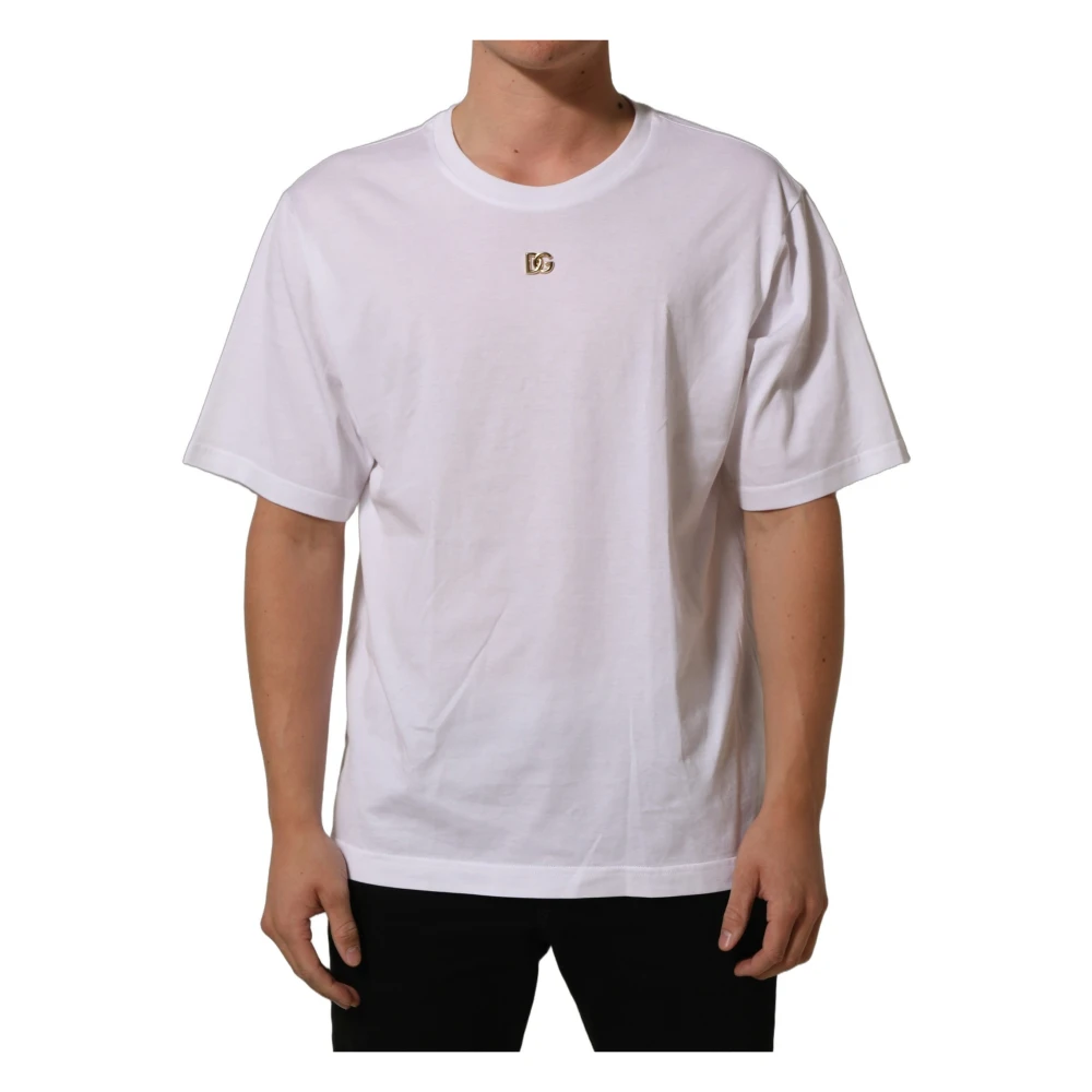 Dolce & Gabbana White Metal Dg Logo Cotton Short Sleeves T-Shirt - Male - T-Shirts - 2XL - Tops