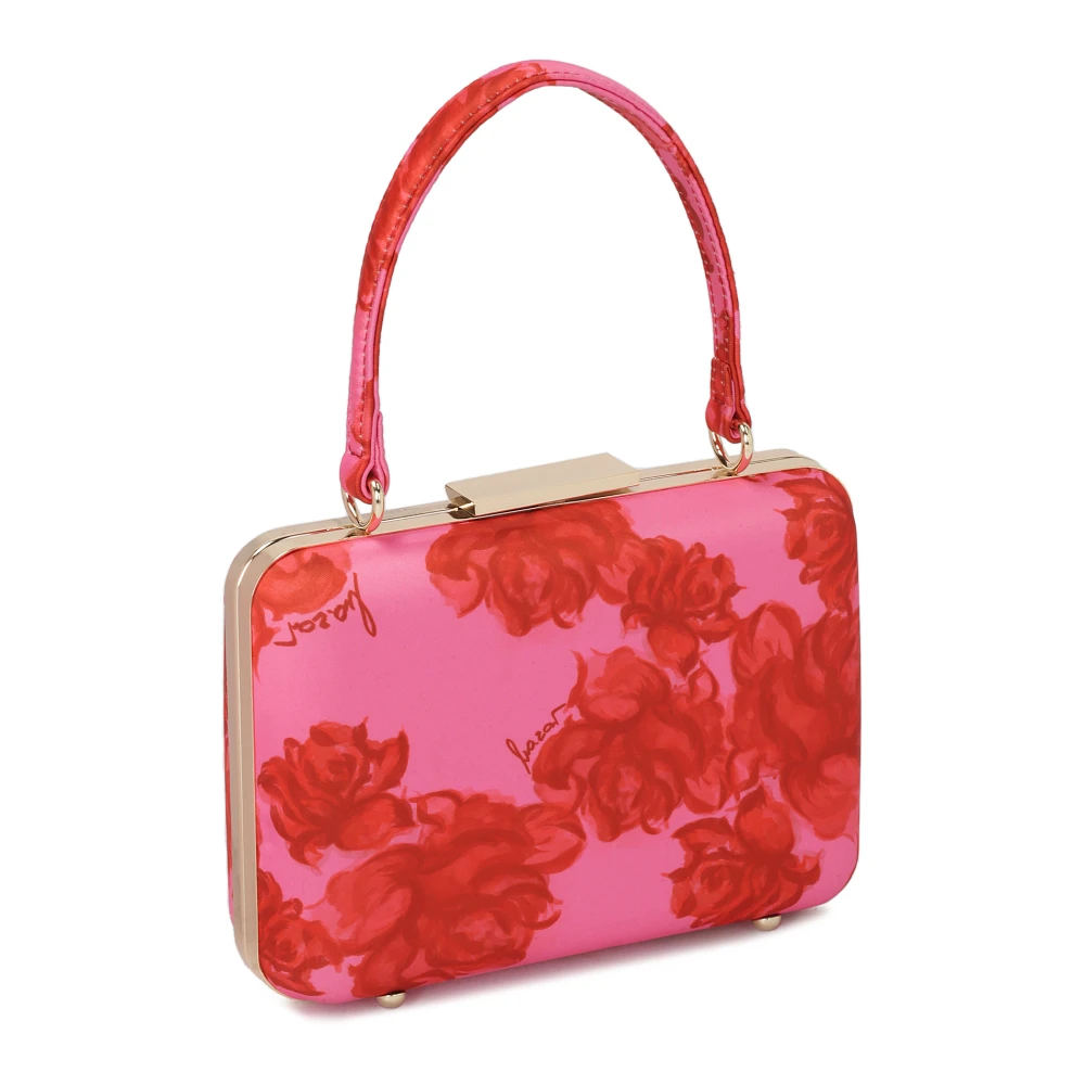 Kazar Roze clutch tas met rode bloemen Red Dames