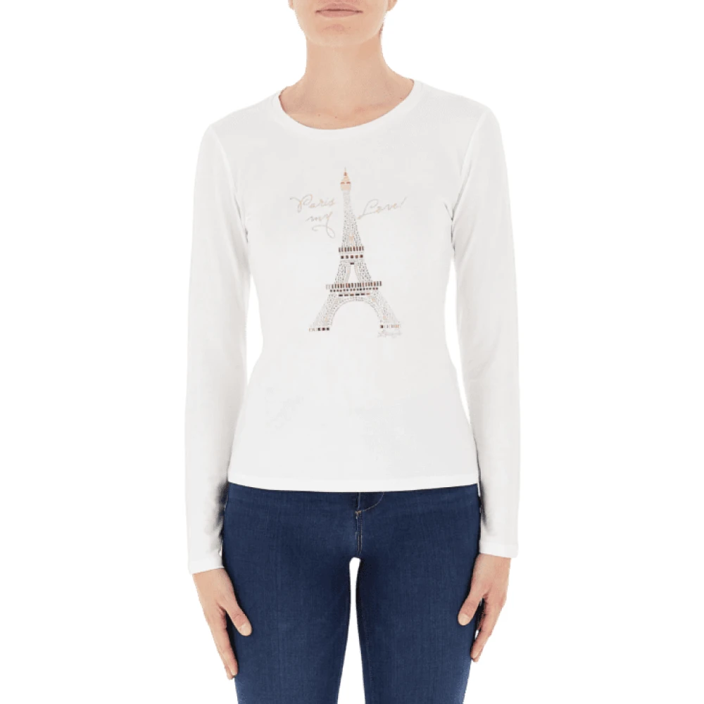 Liu Jo Witte Modieuze T-shirt met Glitter en Strass White Dames