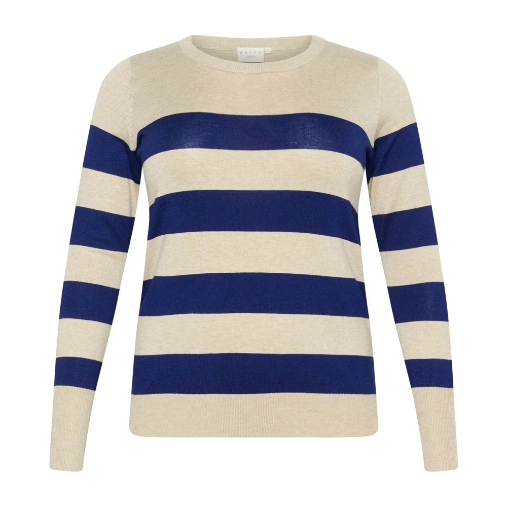 Kaffe Curve Women's Multicolor Striped Knit Pullover Blue/Gray Mel. - Round-Neck Knitwear - L - Knitwear