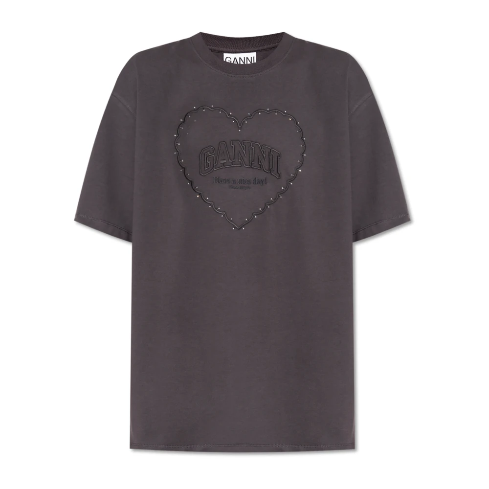 Ganni T-shirt met logo Gray Dames