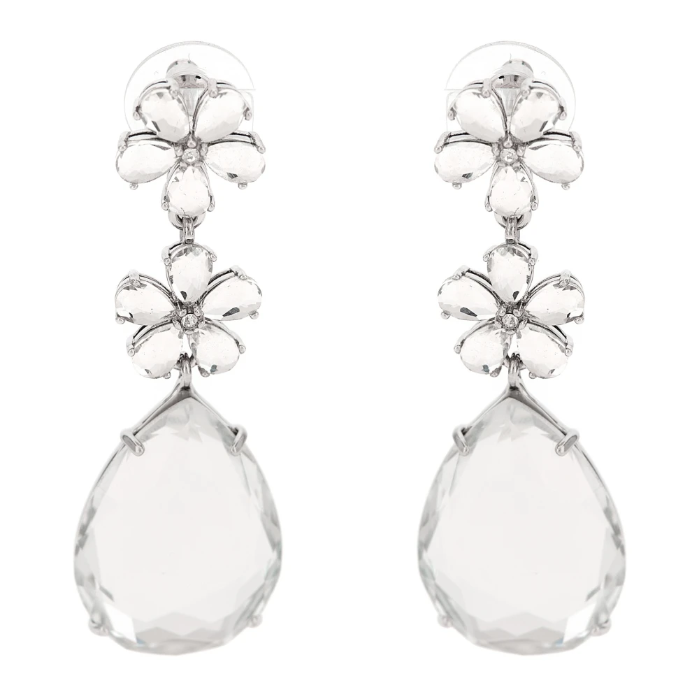 Self Portrait Women's Gray Crystal Flower Tiered Earrings - Earrings - One Size - Accessories
