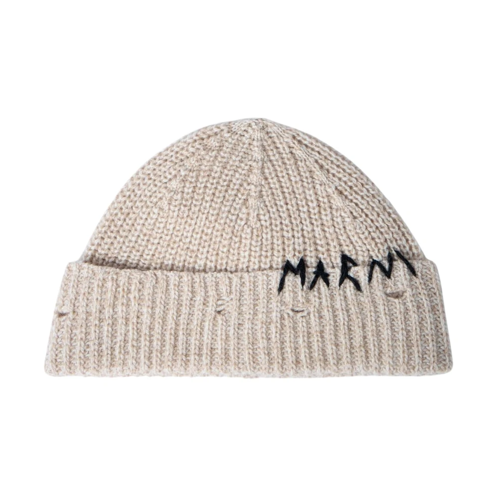Marni Women's Beige Accessories, M, Embroidered Wool Knit Beanie Hat