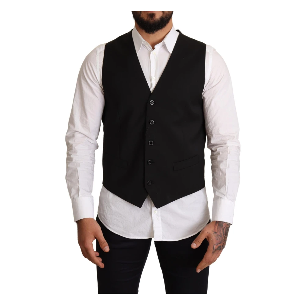 Dolce & Gabbana Men's Black Waistcoats, M, Elegant Formal Dress Vest