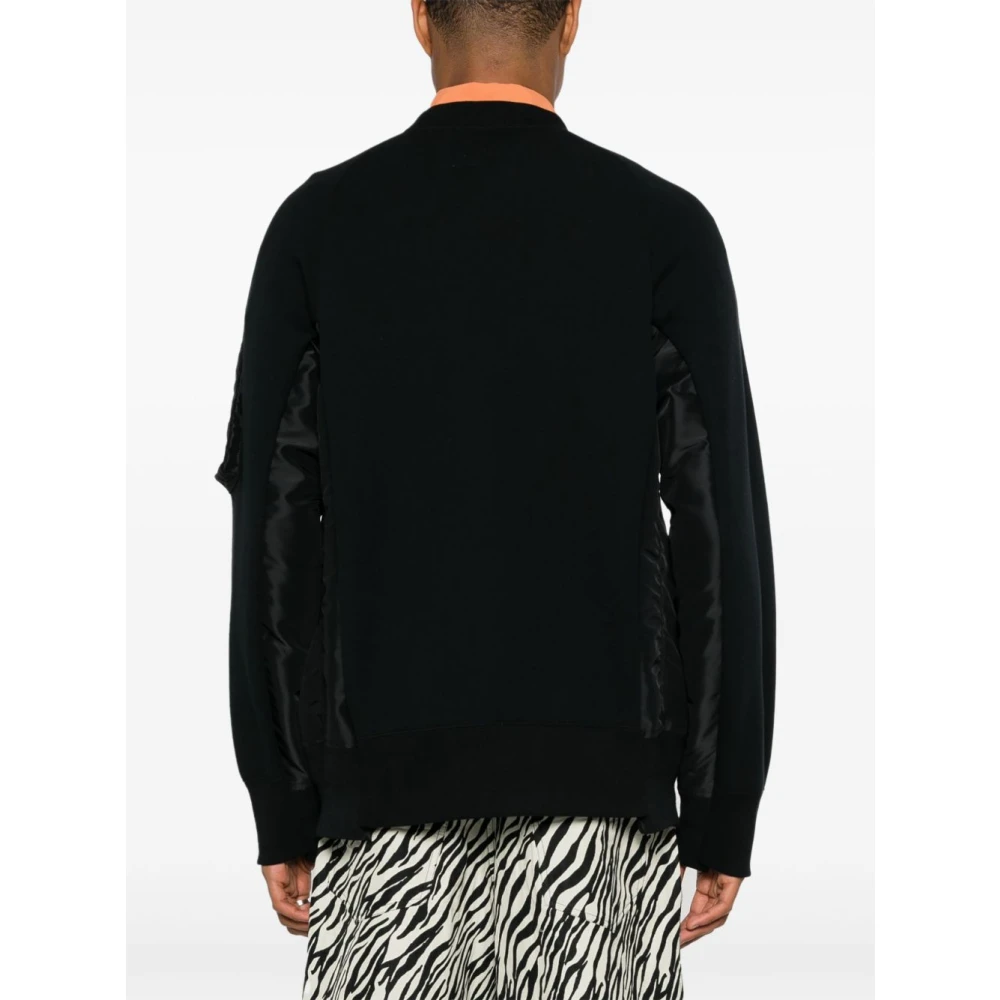 Sacai Zwarte Crew Neck Sweater met Ritszak Black Heren