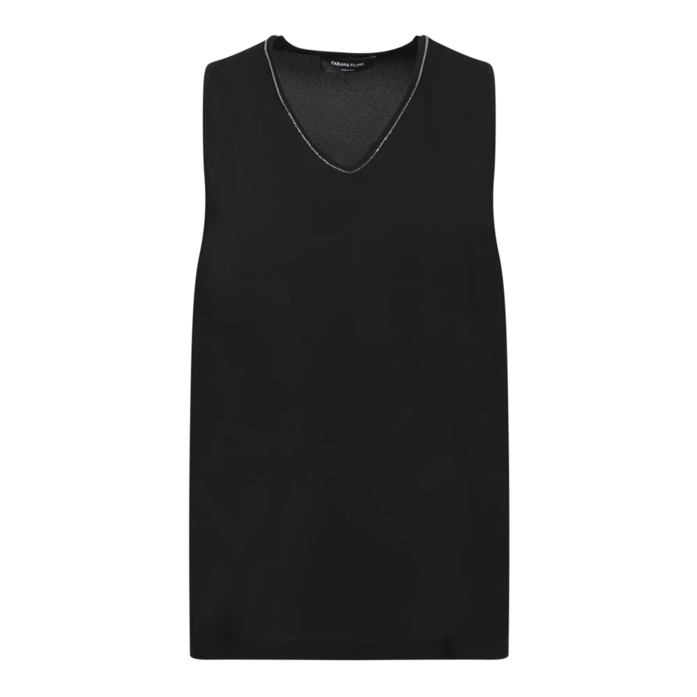 Fabiana Filippi Zwarte Mouwloze Blouse met V-hals Black Dames
