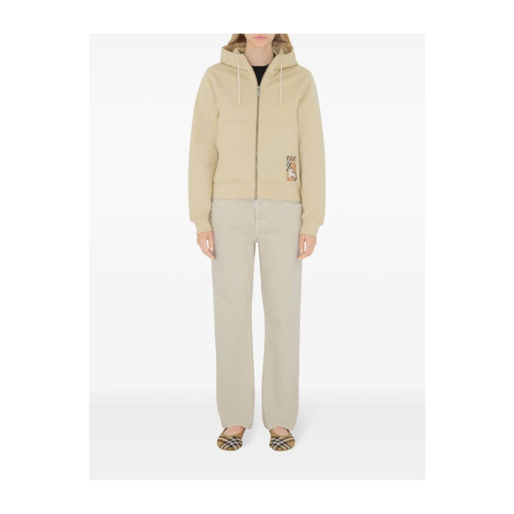 Burberry Beige Logo Zak Rits Hoodie Beige Dames