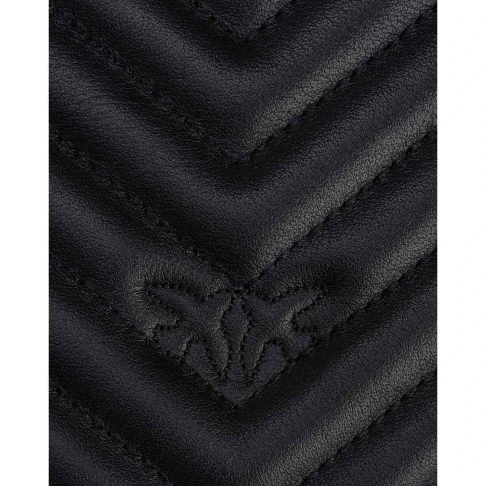 pinko Gewatteerde Chevron Leren Rugzak met Love Birds Gesp Black Dames