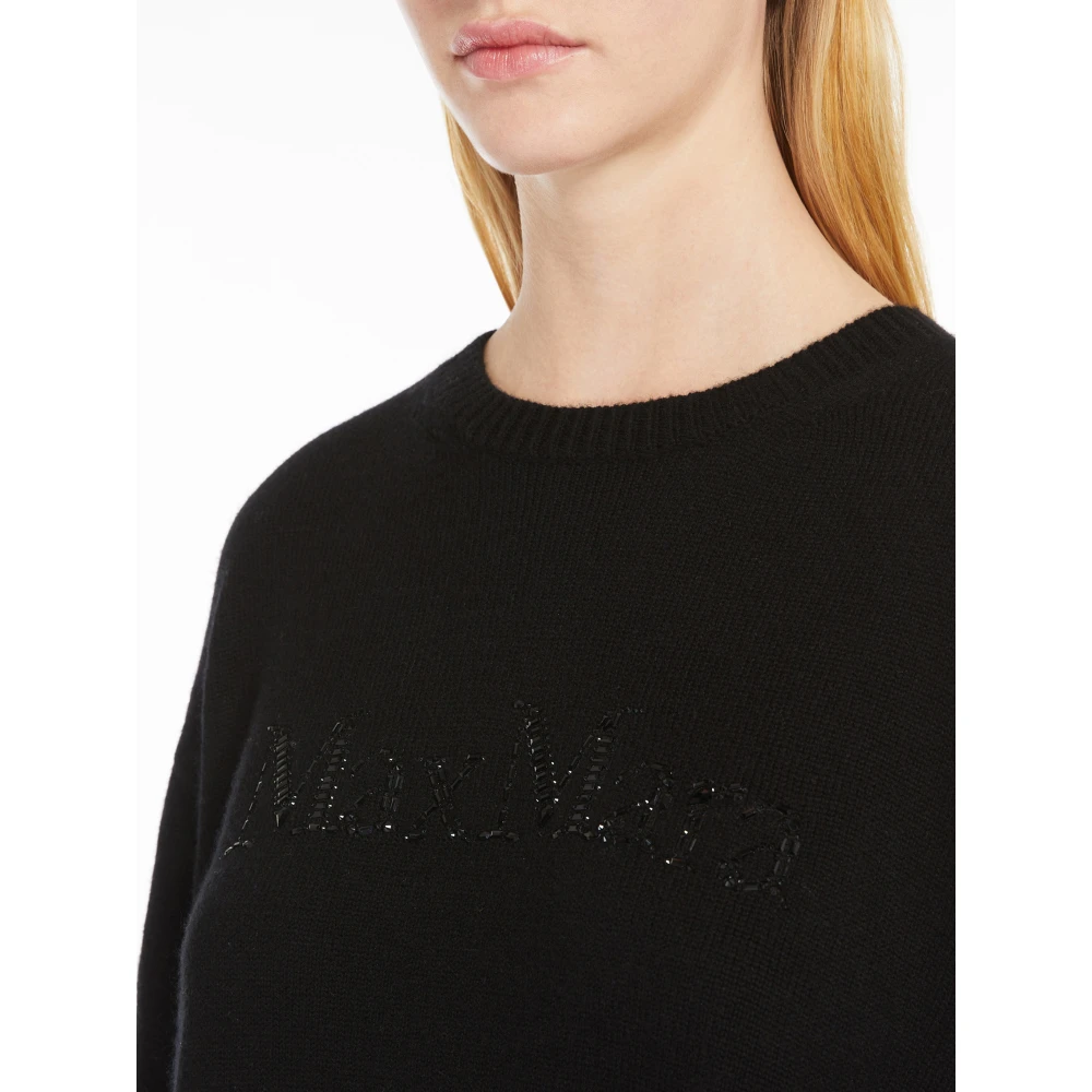 Max Mara Zwarte Crew Neck Sweater met Strass Logo Black Dames