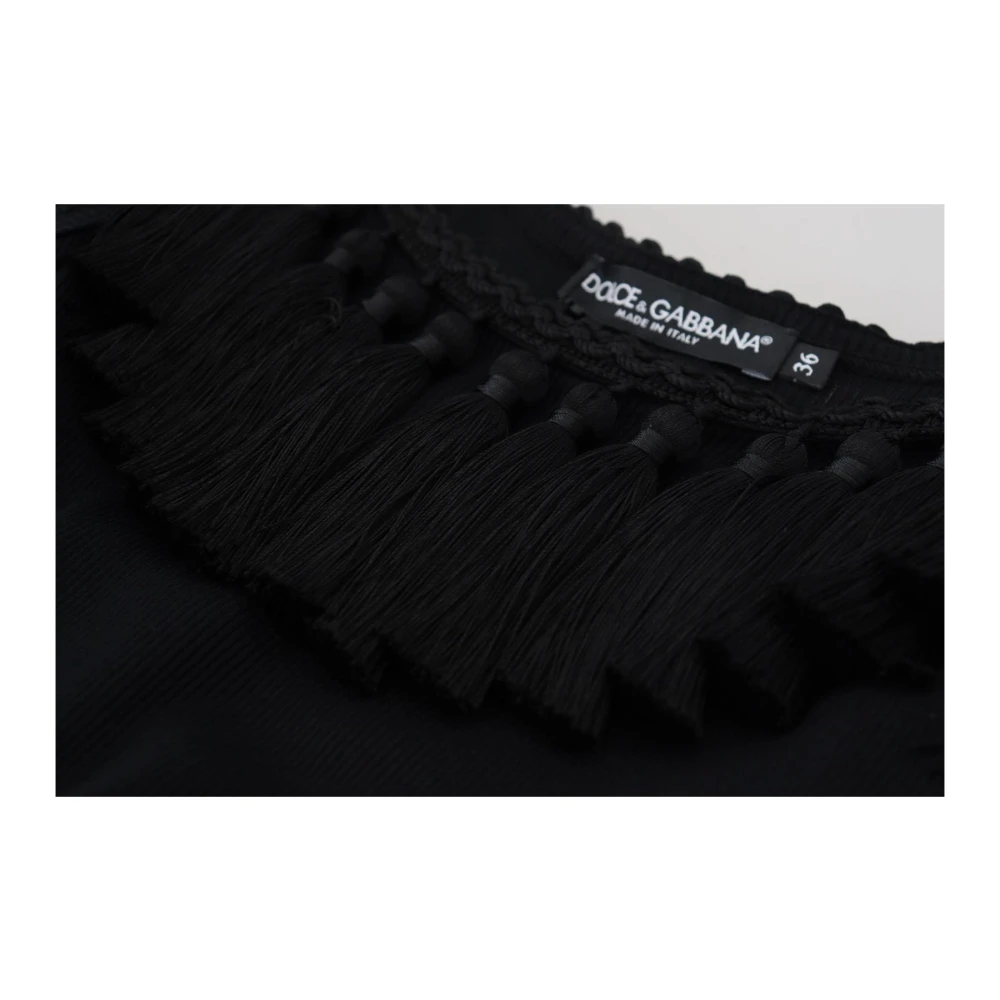 Dolce & Gabbana Geribbelde tanktop met kwast Zwart Black Dames