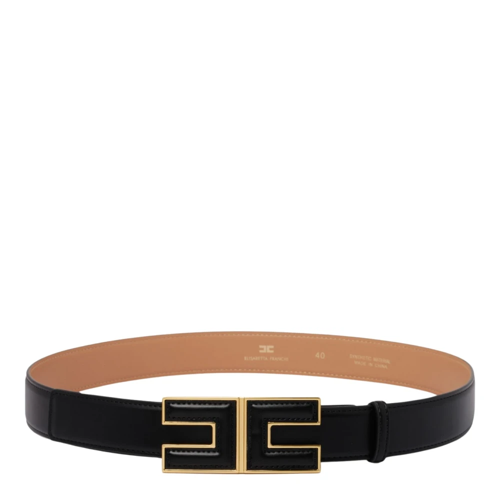 Elisabetta Franchi Zwart Logo Gesp Riem Black Dames