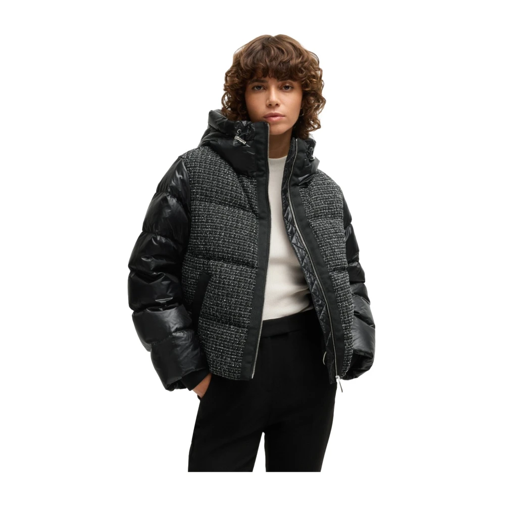 Hugo Boss Korte gewatteerde jas met tweedeffect Black Dames