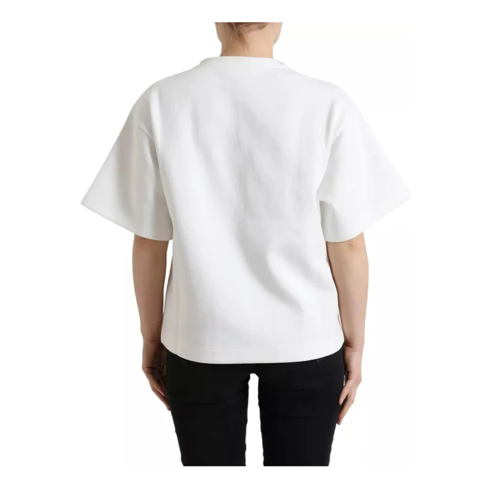 Dolce & Gabbana Kristalversierd T-shirt met Motief White Dames