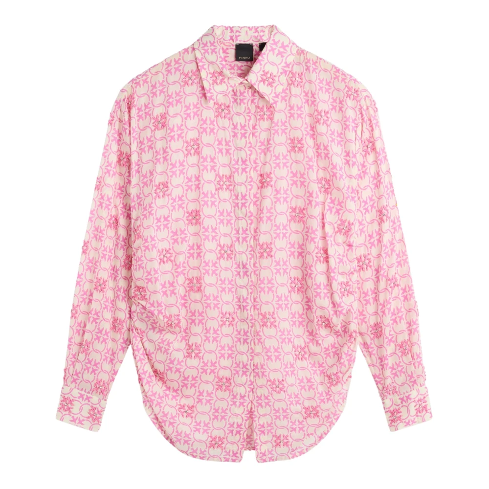 Pinko Geborduurde Monogram Mousseline Overhemd Pink Dames