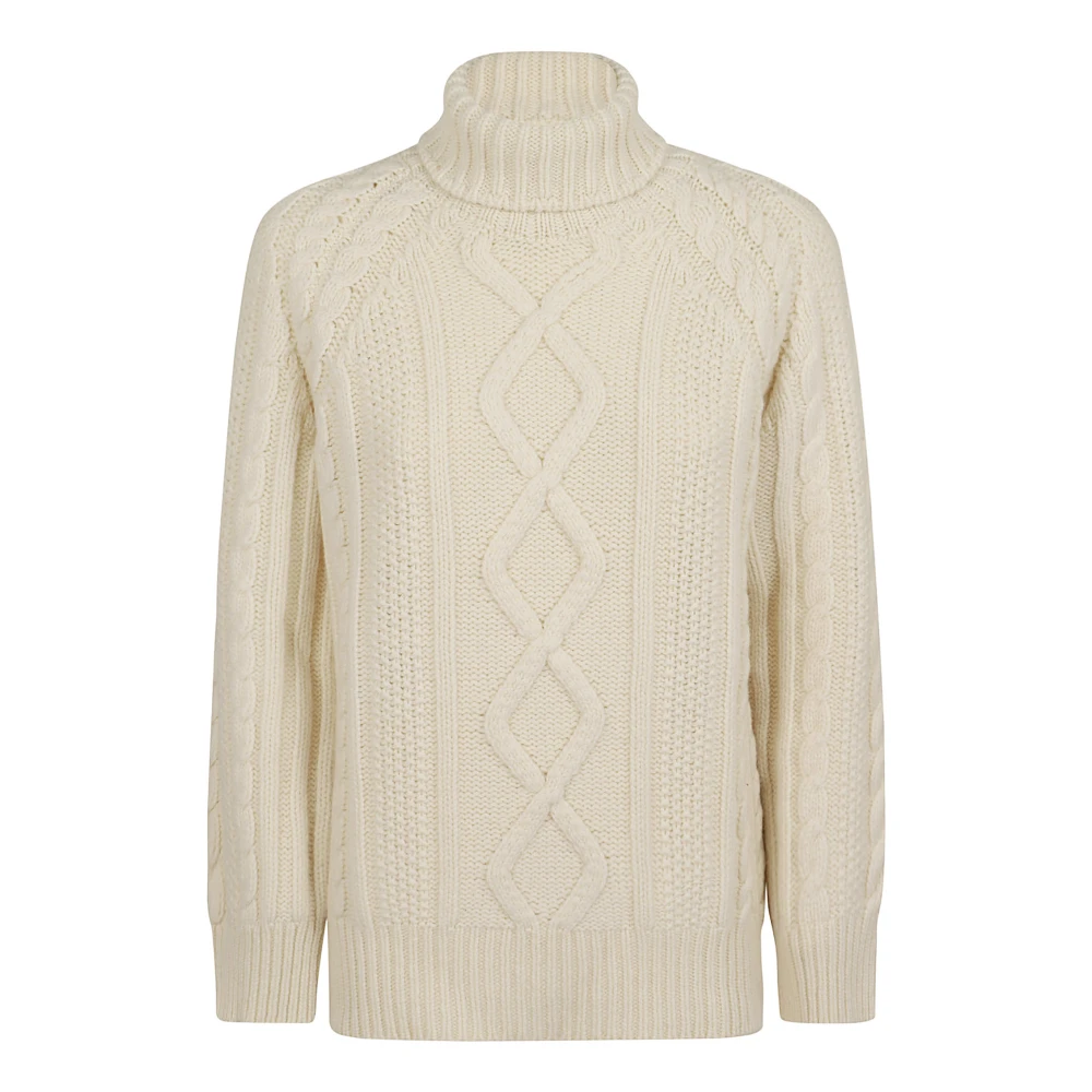 Forte Zachte Wol Turtleneck Sweater Kabelbrei Beige Dames