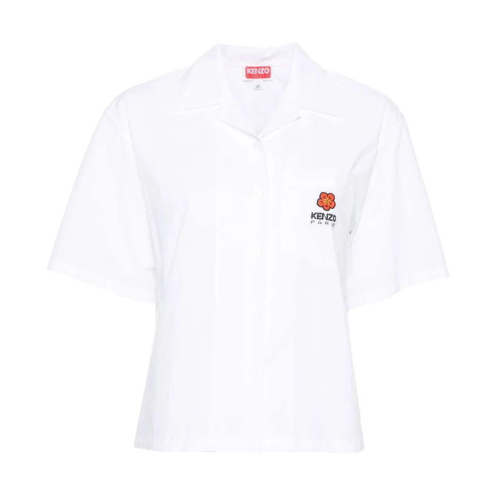Kenzo Witte Katoenen Poplin Shirt met Geborduurd Logo White Dames
