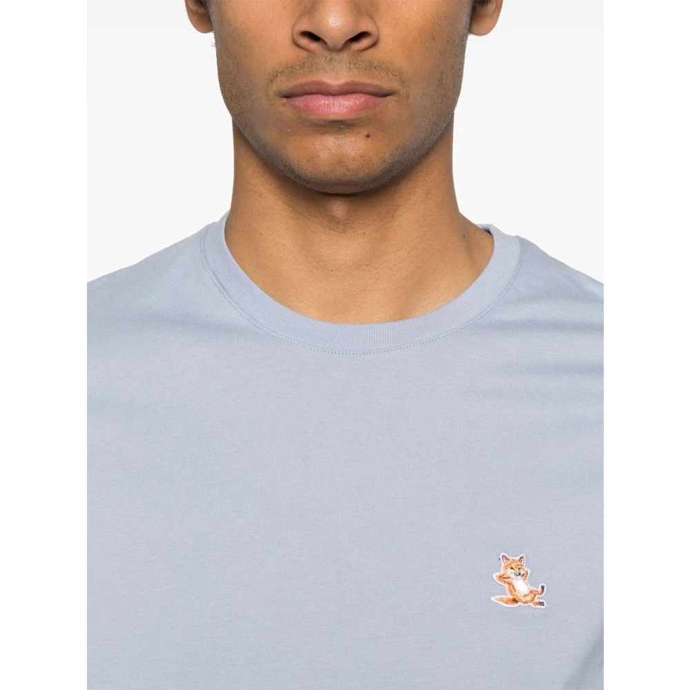 Maison Kitsuné Heldere Blauwe Crew Neck T-shirts Blue Heren