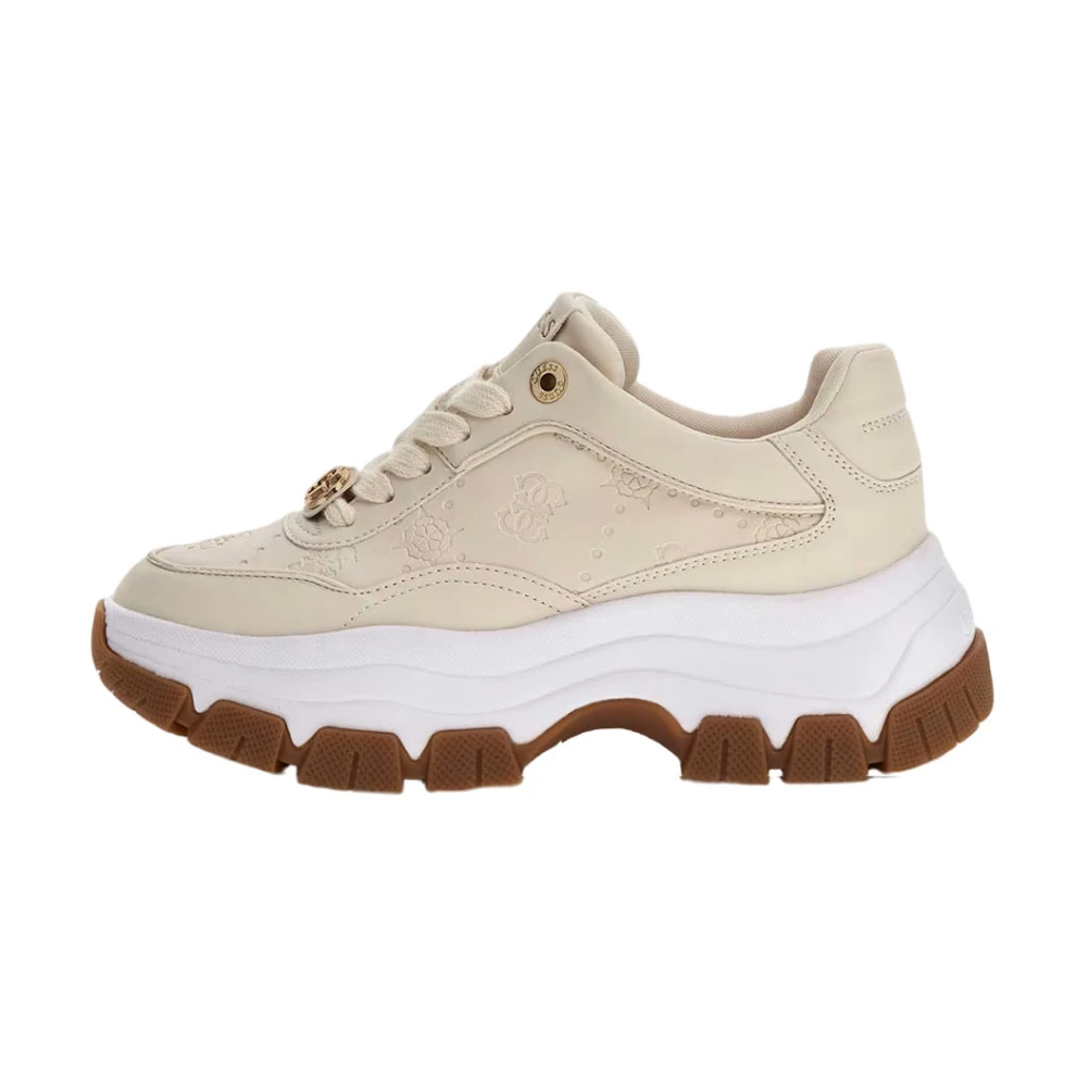 Guess Women's Beige Sneakers, 3 Uk, Ecopelle 4G Peony Print Trainers