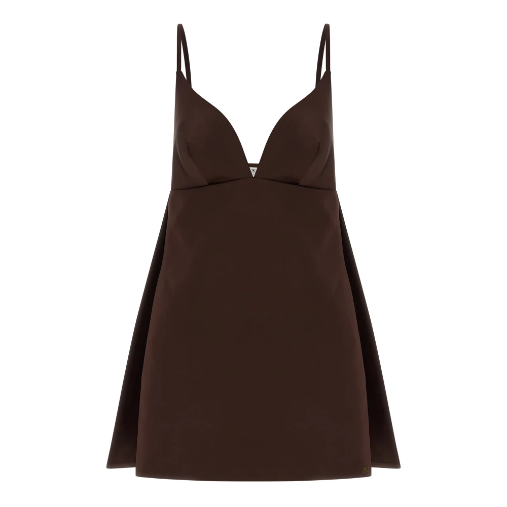 Elisabetta Franchi Brown Short Dresses, Female, S, Duchess Satin Mini Dress