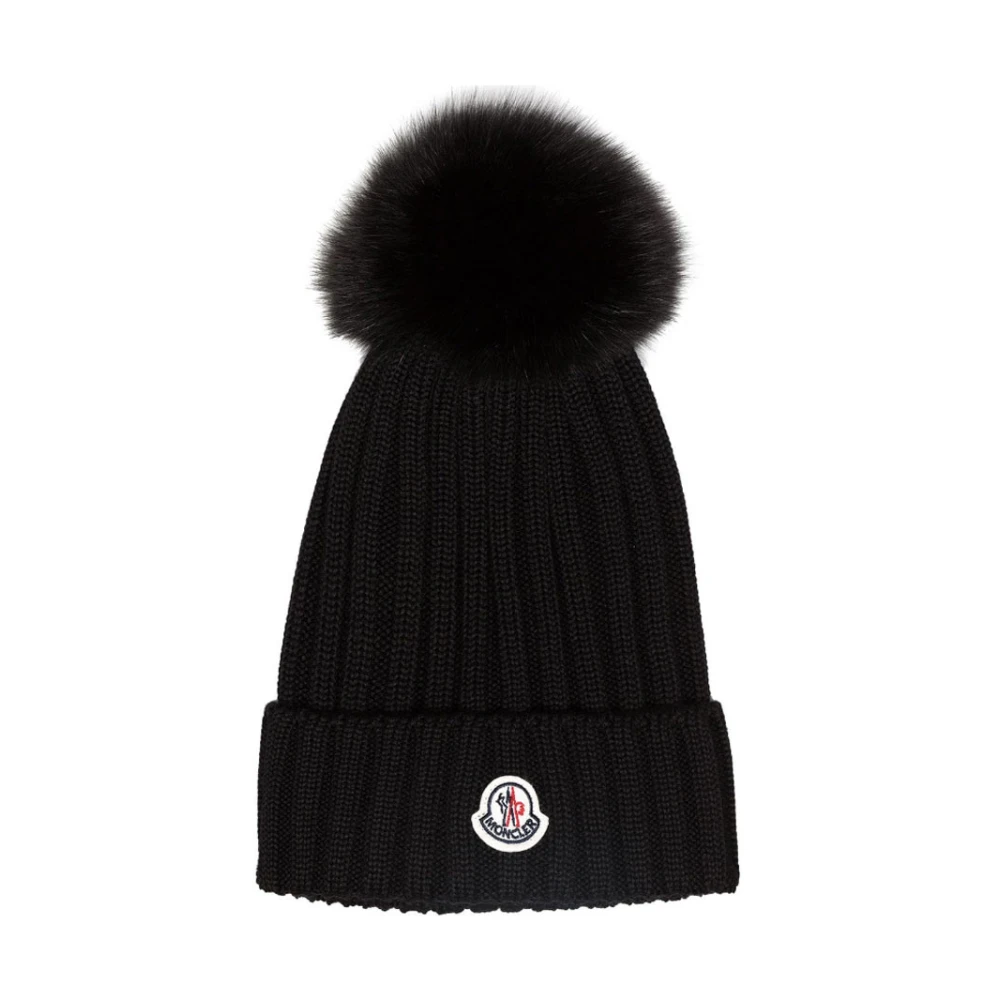 Moncler Pom Beanie in Zwart Wol Black Unisex