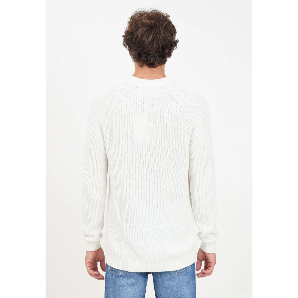 Calvin Klein Jeans Witte Geribbelde Crewneck Sweater White Heren