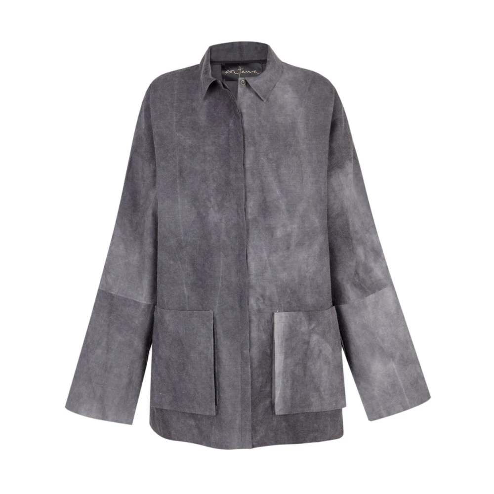 Cortana Rocco overshirt in linnen en zuivere wol lila mêlee Gray Dames