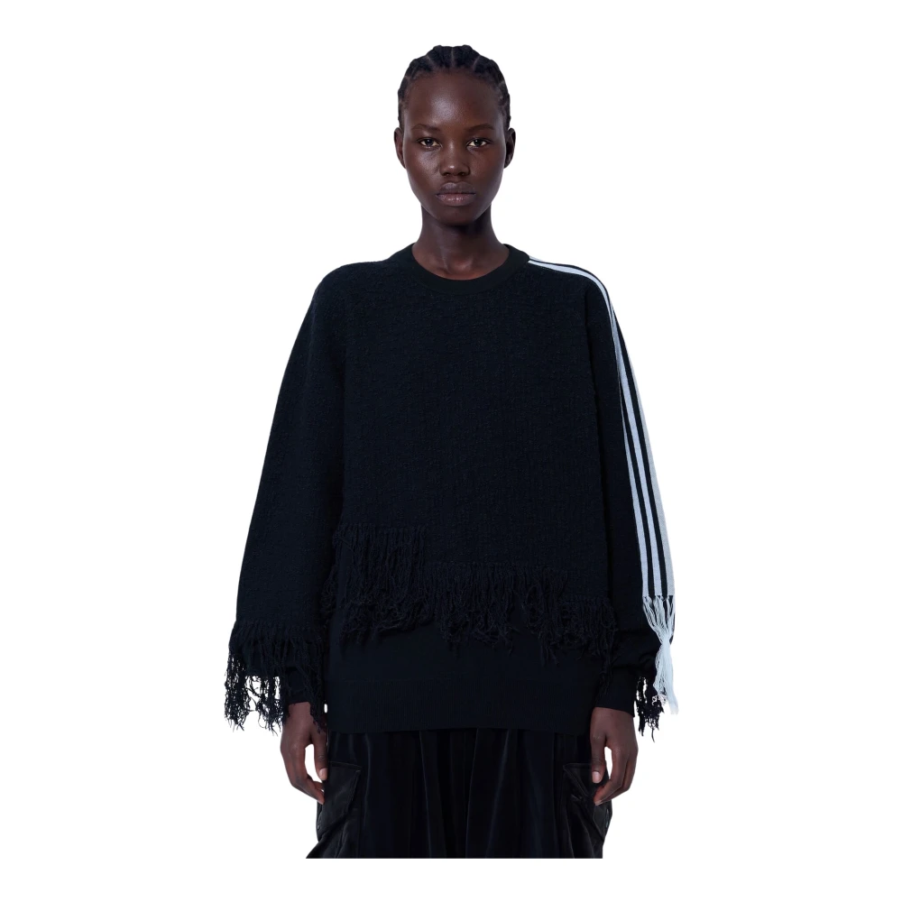 Y-3 Uomo Nero - Maglione Frangiato Con 3 Strisce A Maglia - Knitwear - M - Immagine 3