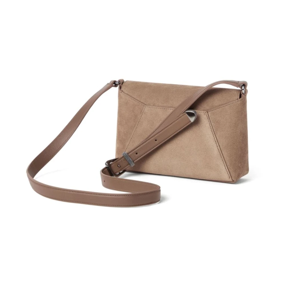 BRUNELLO CUCINELLI Beige Leren Crossbody Tas met Overslag Brown Dames