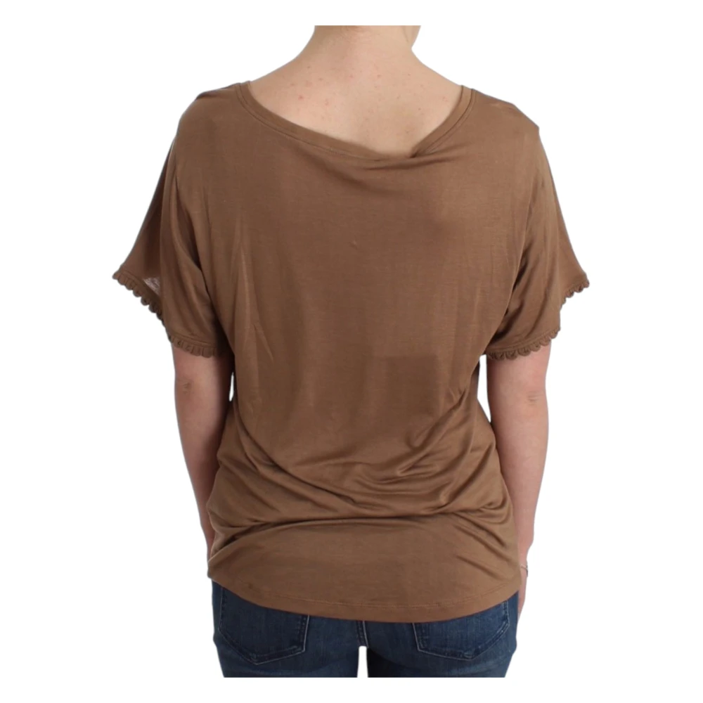 John Galliano Bruin Rayon Elegant Kortmouw Top Brown Dames