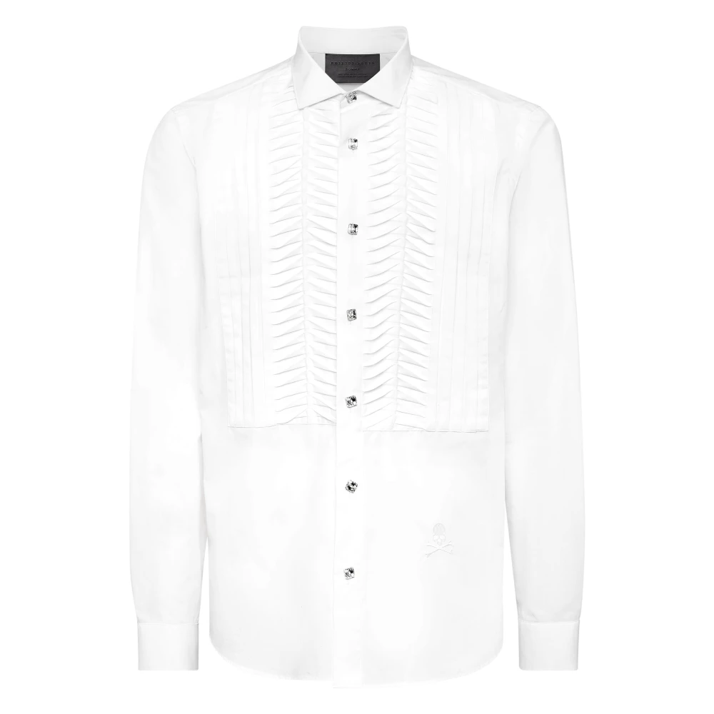 Philipp Plein Uomo Bianco Black Tie Shirt Long-Sleeve