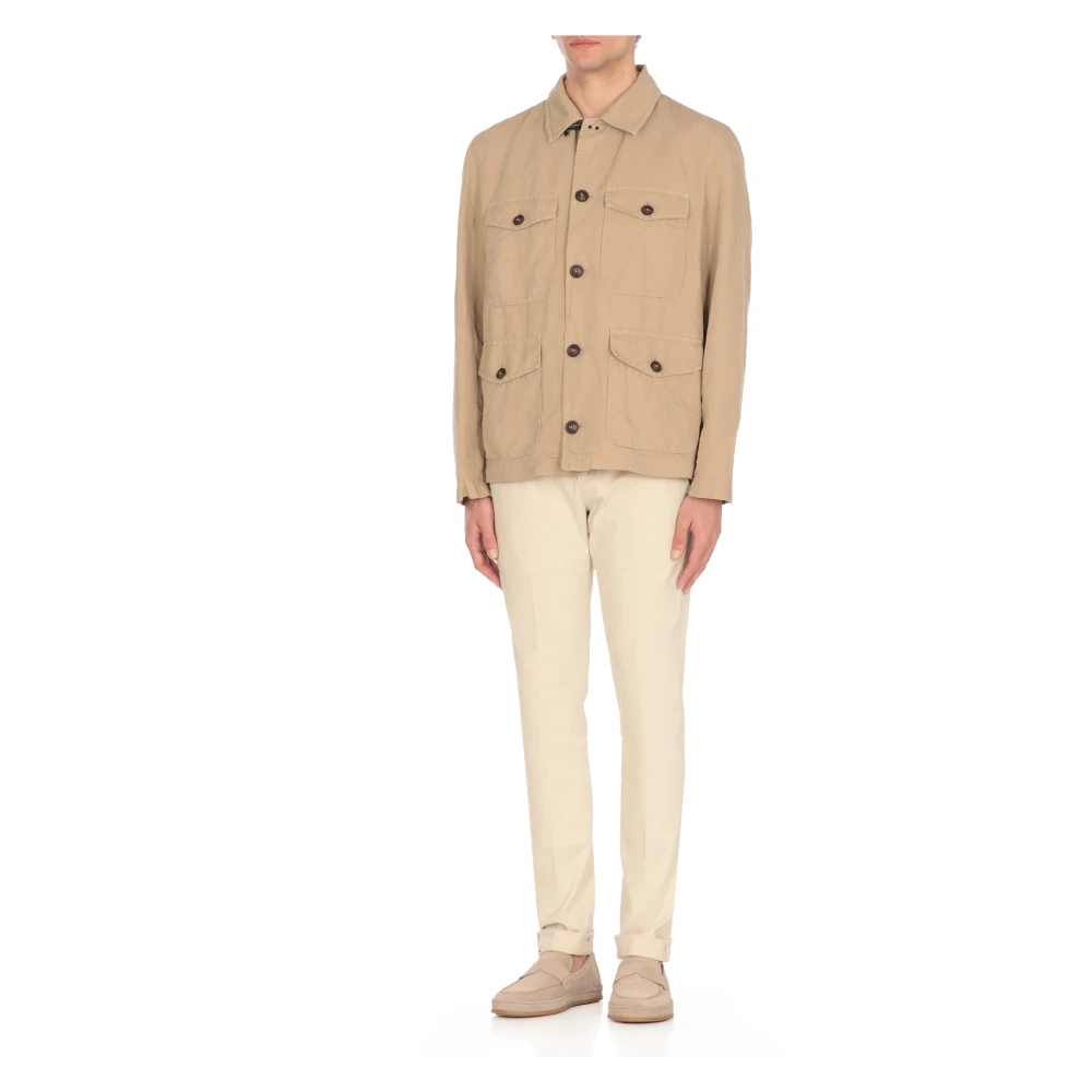 Fay Beige Linnen Katoenen Jas Kraag Lange Mouwen Beige Heren