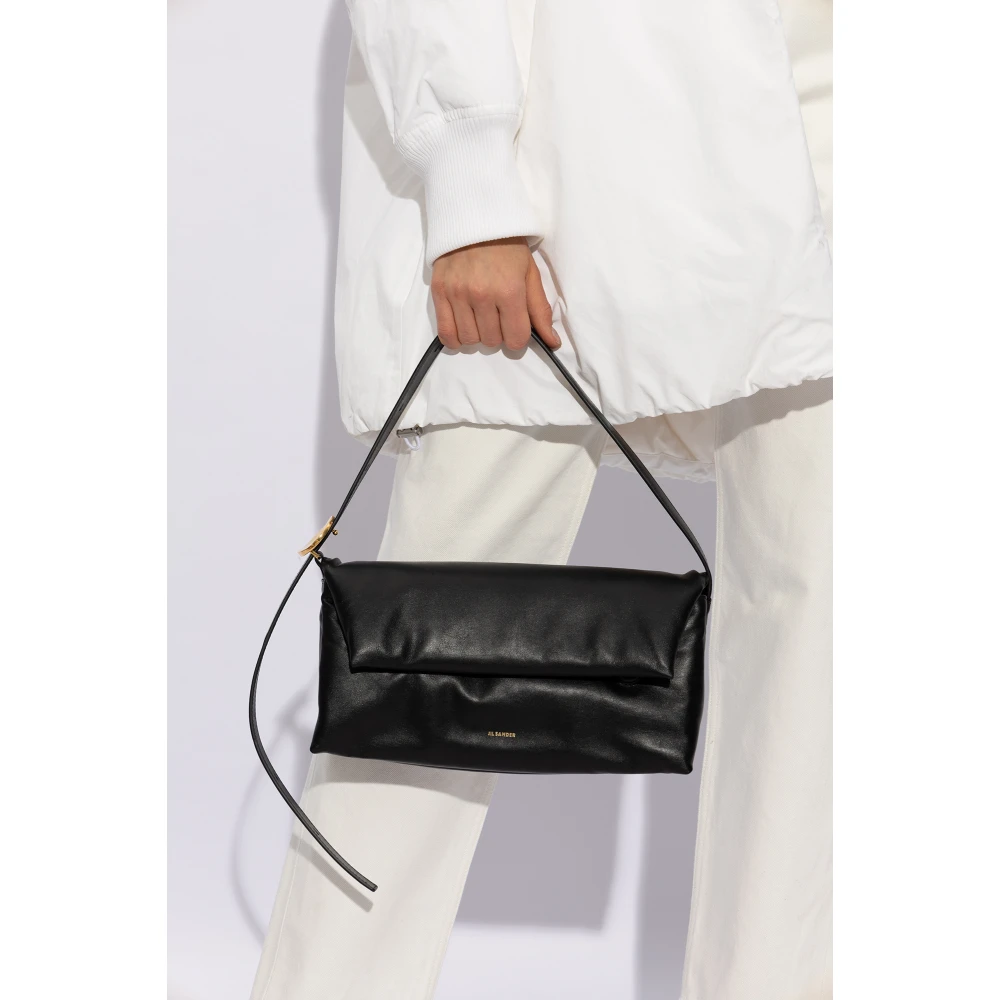 Jil Sander Zwarte Origami Schoudertas Magnetische Sluitingen Black Dames