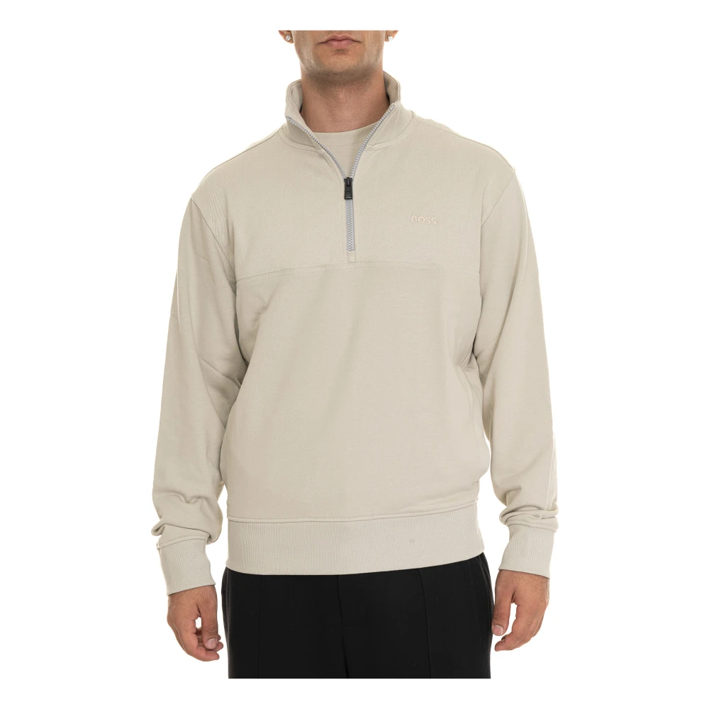 Boss Half Zip Corduroy Sweatshirt met Zakken Beige Heren