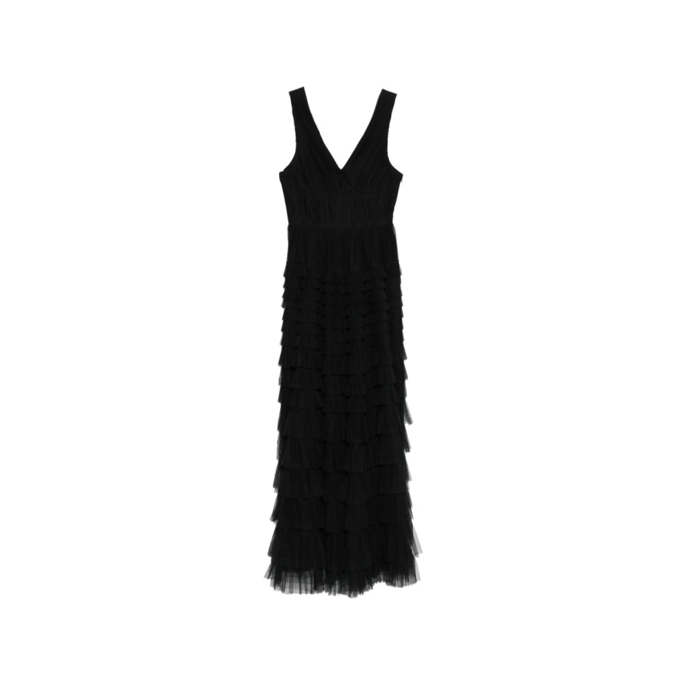 Twinset Women's Black V-Neck Ruffled Dress